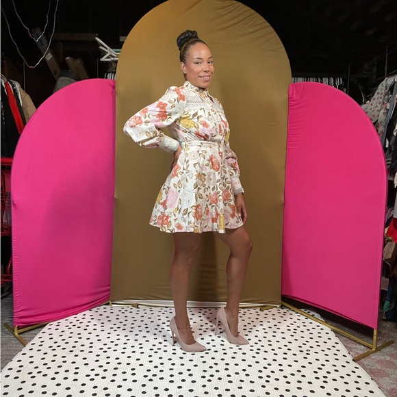 L'ATISTE Floral Long Sleeve Dress - Pink and White - Picture 2 of 5